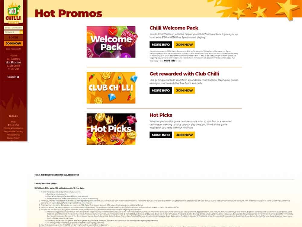 Chilli Casino Promotions and Bonuses