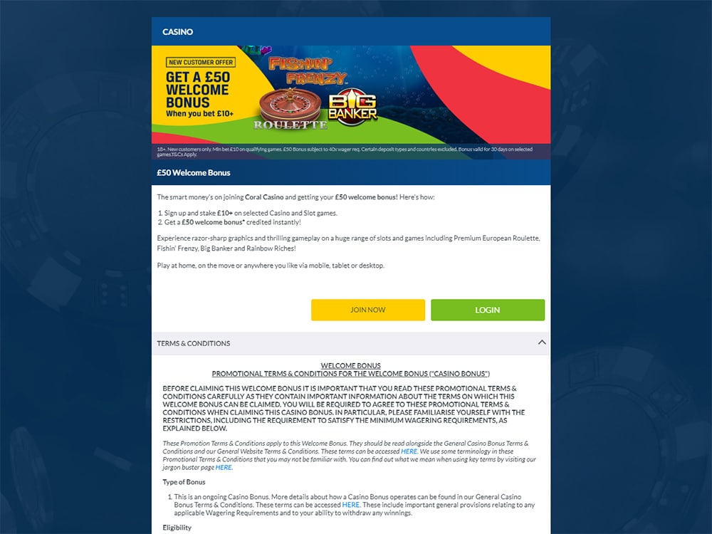 Coral Casino Welcome Bonus