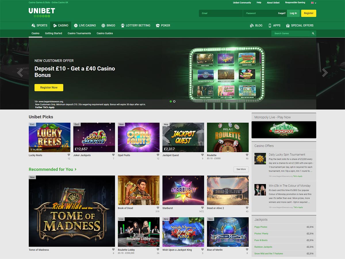 Unibet Casino Home Page